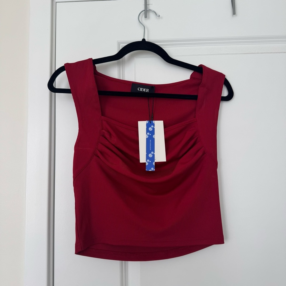 Cider Women's Red Ruched Sleeveless Crop Top NWT
